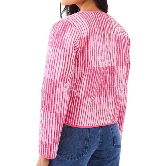 Roller Rabbit Checkboard Stripe Marni Pink Cropped Quilted Cotton Jacket L - Picture 3 of 16